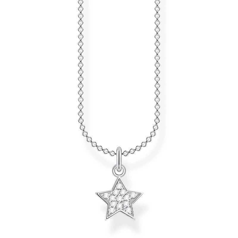 Thomas Sabo Women's 925 Sterling Silver Pave Star Necklace of Length 38-45 cm