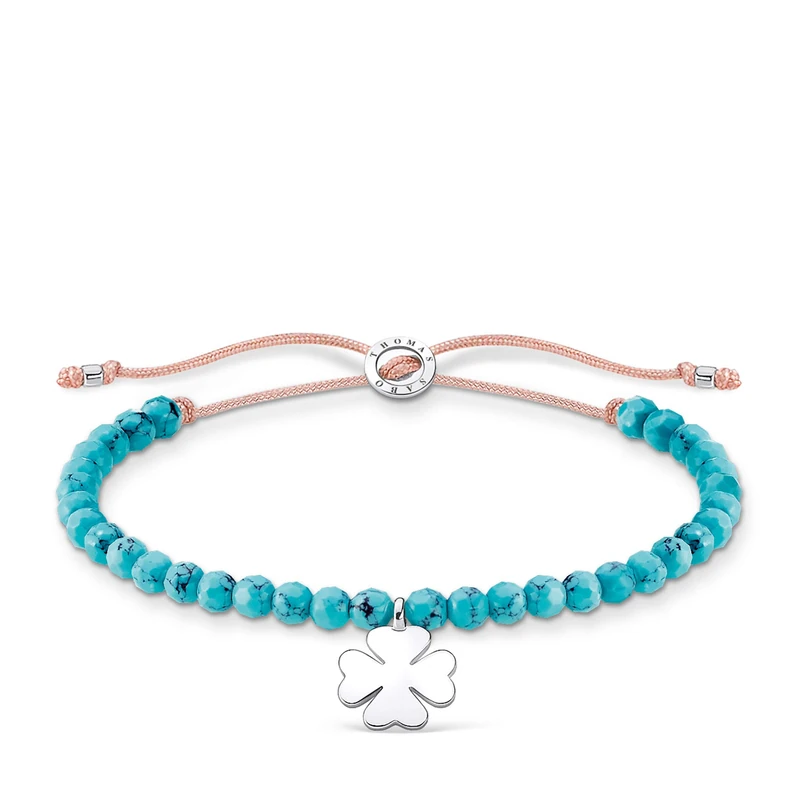 Thomas Sabo bracelet turquoise beads with cloverleaf 925 sterling silver A1983-905-17-L20V