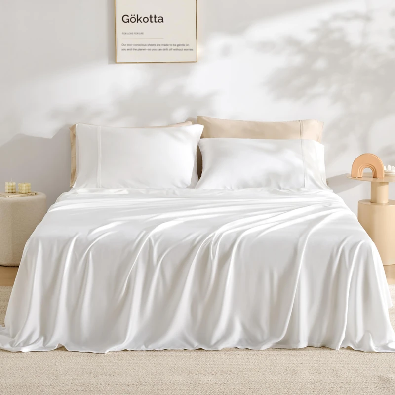 GOKOTTA Cooling Sheets Queen Size for Hot Sleeper, Breathable Luxury Soft Bamboo Sheets with 4 Elastic Corner Straps, 16 Inch Pocket, Lifetime Quality Promise (Cream White, Queen)