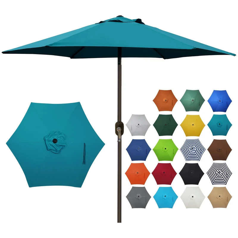 Blissun 7.5 ft Patio Umbrella, Yard Umbrella Push Button Tilt Crank (Cerulean)