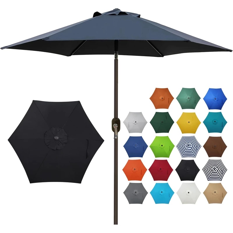 Blissun 7.5 ft Patio Umbrella, Market Yard Umbrella Push Button Tilt Crank (Black)