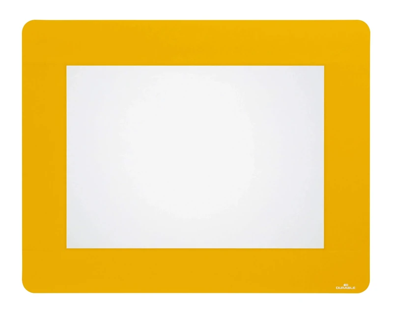 Durable Removable Self-Adhesive A4 Floor Frame - Non-Slip Safety Label Holder - Pack of 10 - Yellow - 401 x 314 x 0.4mm