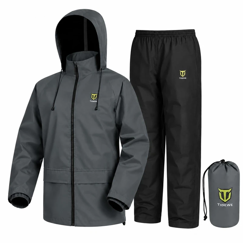 TideWe Rain Suit, Waterproof Breathable Lightweight Rainwear (Gray Size L)