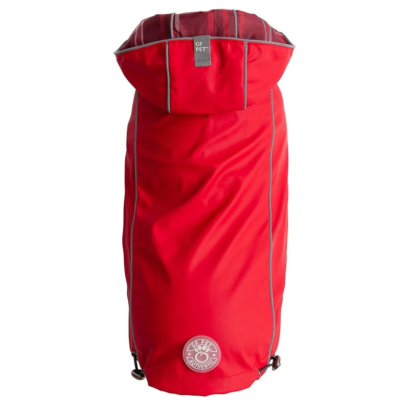 GF Pet Dog Raincoat Elasto-Fit Reversible Coat for Dogs Waterproof Hooded Jacket - Red Plaid - Small - Image 1