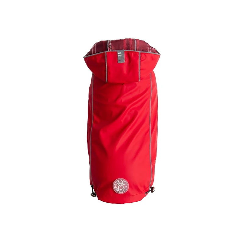 GF Pet Dog Raincoat Elasto-Fit Reversible Coat for Dogs Waterproof Hooded Jacket - Red Plaid - Medium - Image 1