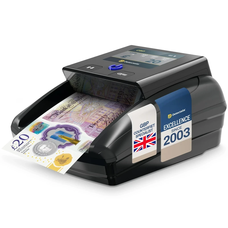 Detectalia D7 TFT Counterfeit Banknote Detector for GBP, USD and EUR with 5 Counterfeit Checks and 100% Reliability