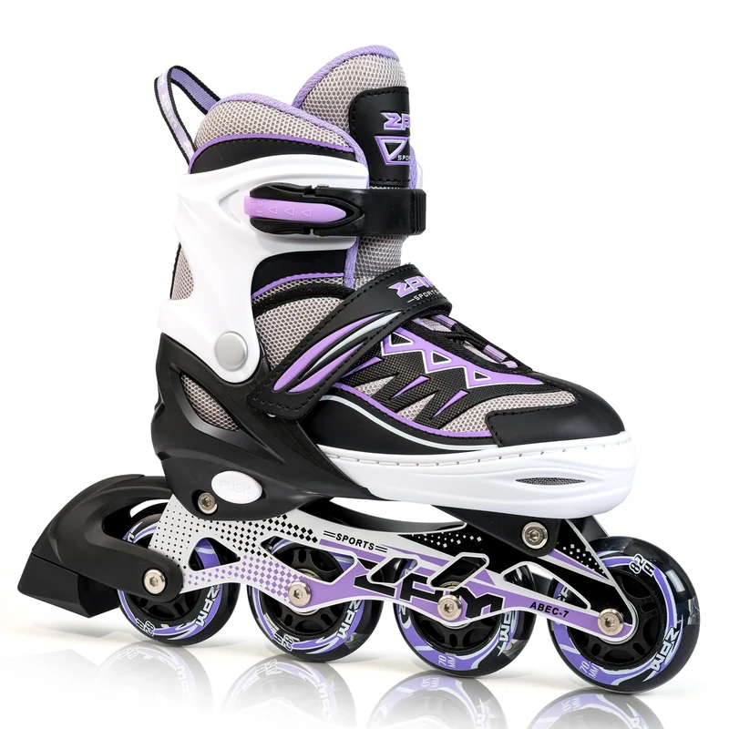 2pm Sports Adjustable Inline Skates, Stylish Design Beginner Roller Skates for Boys and Girls - Purple Small