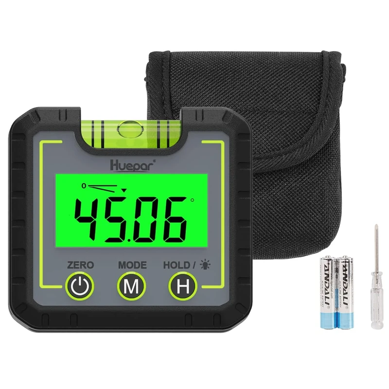 Huepar 0-360 degrees Angle Inclinometer - Magnetic Base, Backlit LCD, 0.05 degrees