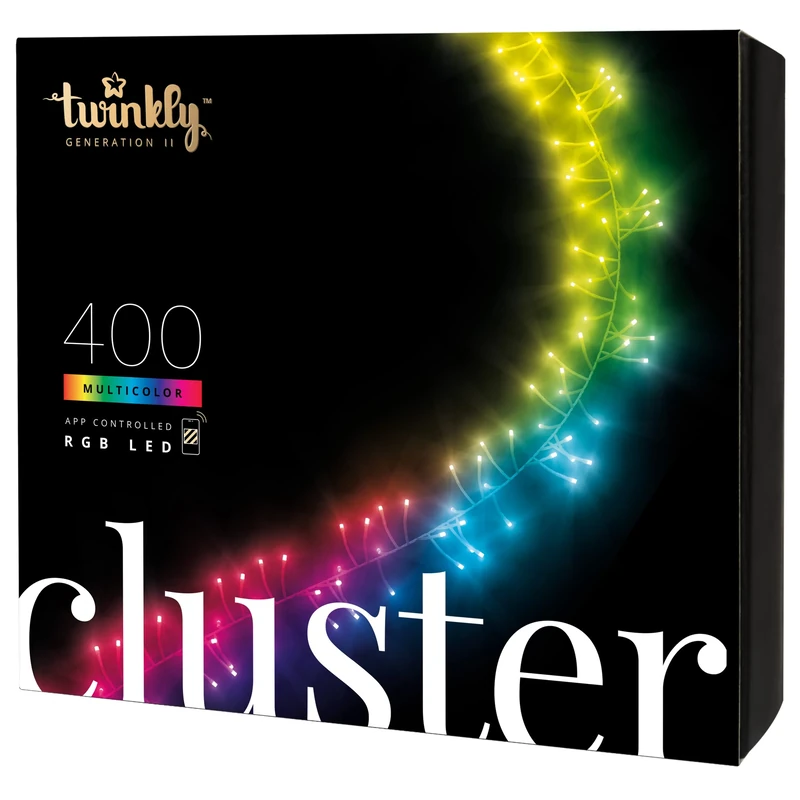 Twinkly Cluster 400 LED RGB, Dense Strip of LED Lights, in- and Outdoor Smart Multicolor LED Lights, Compatible with Alexa, and Google Home, Gaming Lights, IP44, App Control, Black Wire, 6m