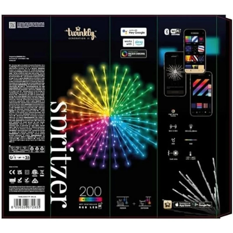 Twinkly Spritzer RGB, Decorative LED Lights, In- and Outdoor Smart Multicolor LED Lights, Compatible with Alexa and Google Home, Decorative LED Lights, IP44, App Control
