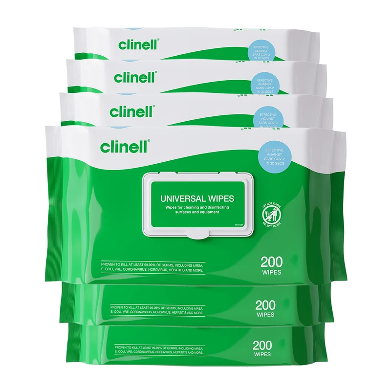 Clinell Universal Cleaning and Disinfectant Wipes - Pack of 6, 1200 Wipes - Multi Surface, Kills 99.99% of Germs, Quick Action, Green, Pleasant Fragrance