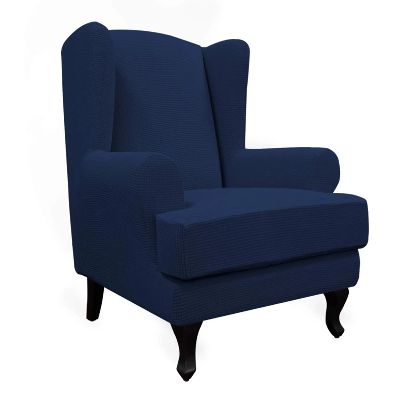Easy-Going Stretch Wingback Chair Sofa Slipcover 2-Piece Sofa Cover Furniture Protector Couch Soft with Elastic Bottom, Spandex Jacquard Fabric Small Checks Navy