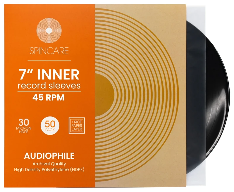 50x 7 Inch Single 45 RPM Anti-static Inner Vinyl Record Sleeves | Spincare Audiophile Archival Triple Layered Anti Static HDPE Plastic Vinyl Record Storage Covers for 7” 45 RPM Singles