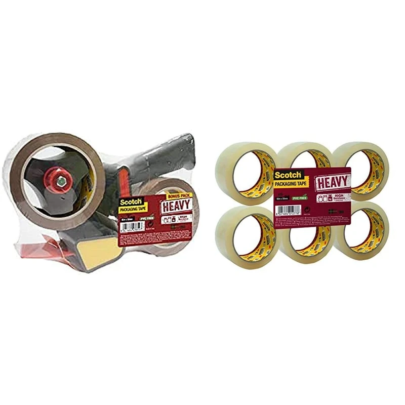 Scotch DEVIDOIR Metal 50 mm x 66 m Dispenser + 2 Rolls of Packaging Tape + 50 x 66 mm, Clear, 6 Rolls