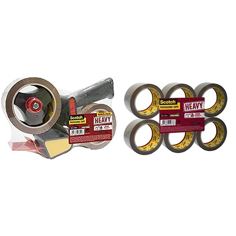 Scotch DEVIDOIR Metal 50 mm x 66 m Dispenser + 2 Rolls of Packaging Tape + 50 x 66 mm, Brown, 6 Rolls