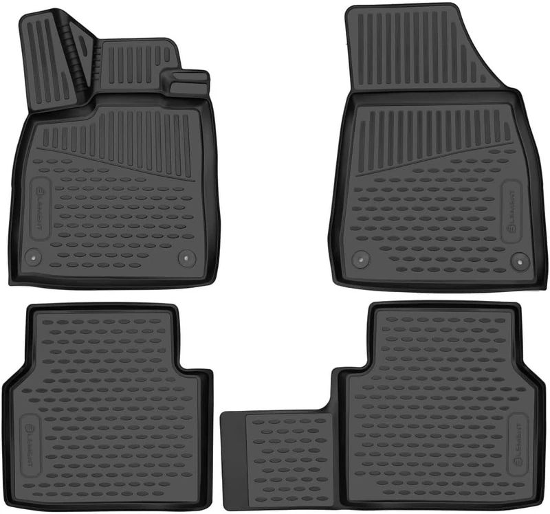 Element Tailor-Made Premium 3D Rubber Floor Mats Designed for Hyundai i20, Mk2, 2014-2020, 4-Piece Set, Black
