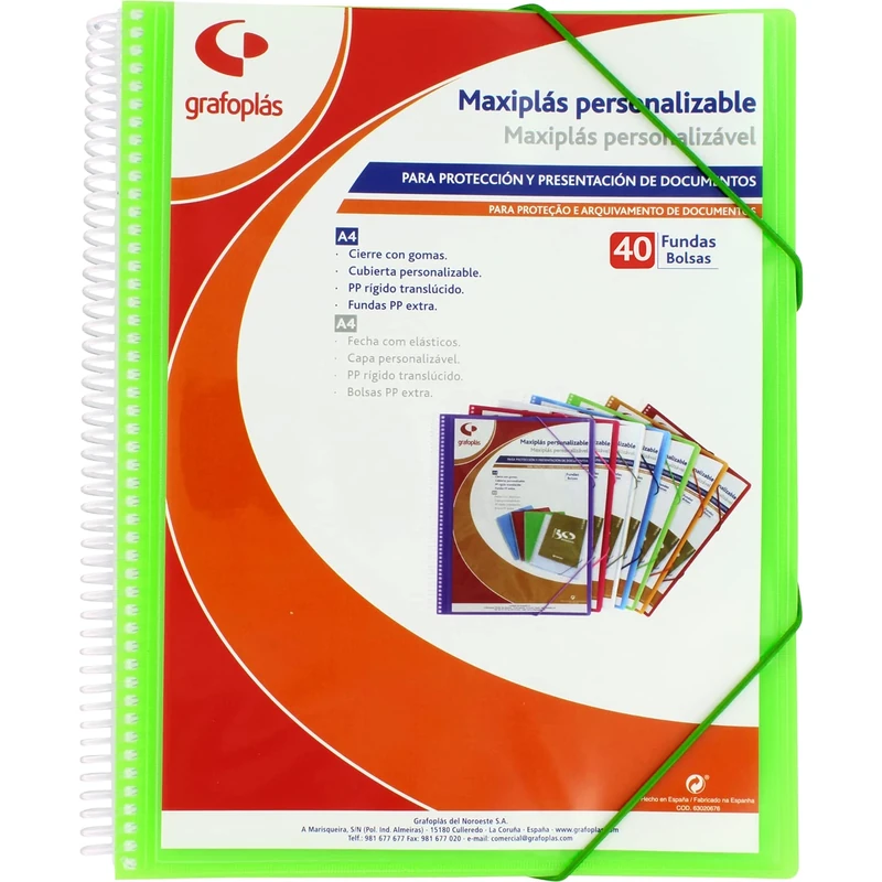 Grafoplás 39844021 Custom Maxiplas Binder with Spiral, 40 Covers, Green, 30.8 x 24 x 20