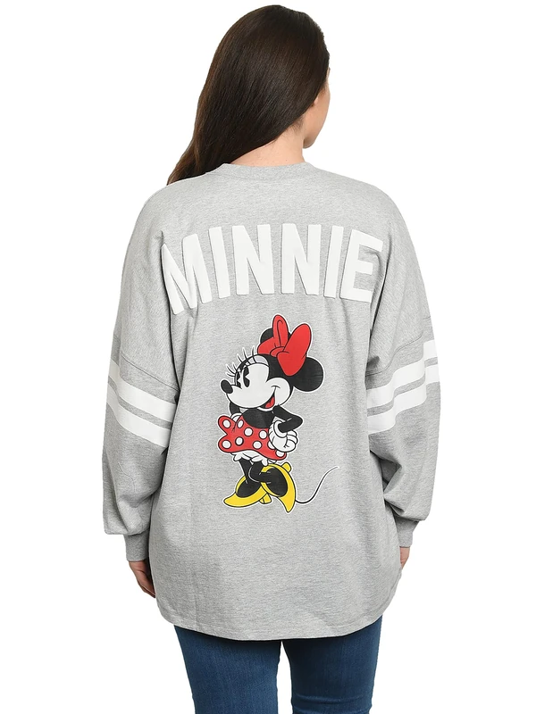 Disney Jersey Womens Mickey Minnie Mouse Long Sleeve - Grey - Large