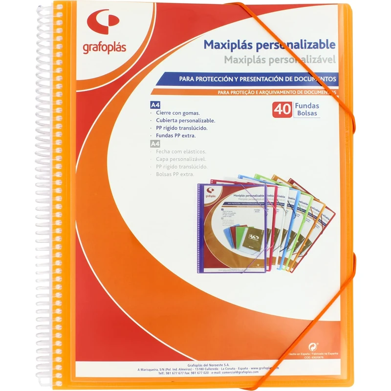 Grafoplás 39844052 Custom Maxiplas Binder with Spiral, 40 Covers, Orange, 30.8 x 24 x 20