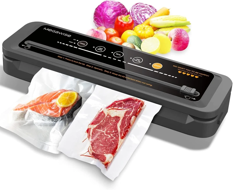MegaWise Vacuum Sealer Machine | 80kPa Suction Power| Bags and Cutter Included | Compact One-Touch Automatic Vacuum Sealer with External Vacuum System | Dry Moist Fresh Modes - Image 1