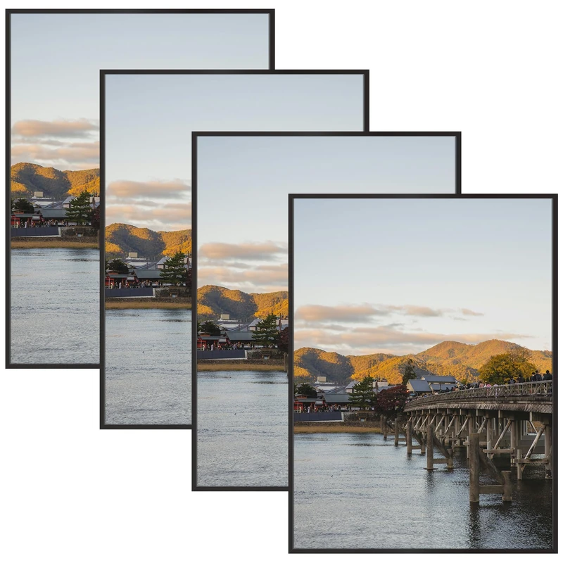 Frametory, 18x24 Aluminum Metal Wall Mount Frame For Prints & Pictures With Real Glass (Black, Pack of 4)