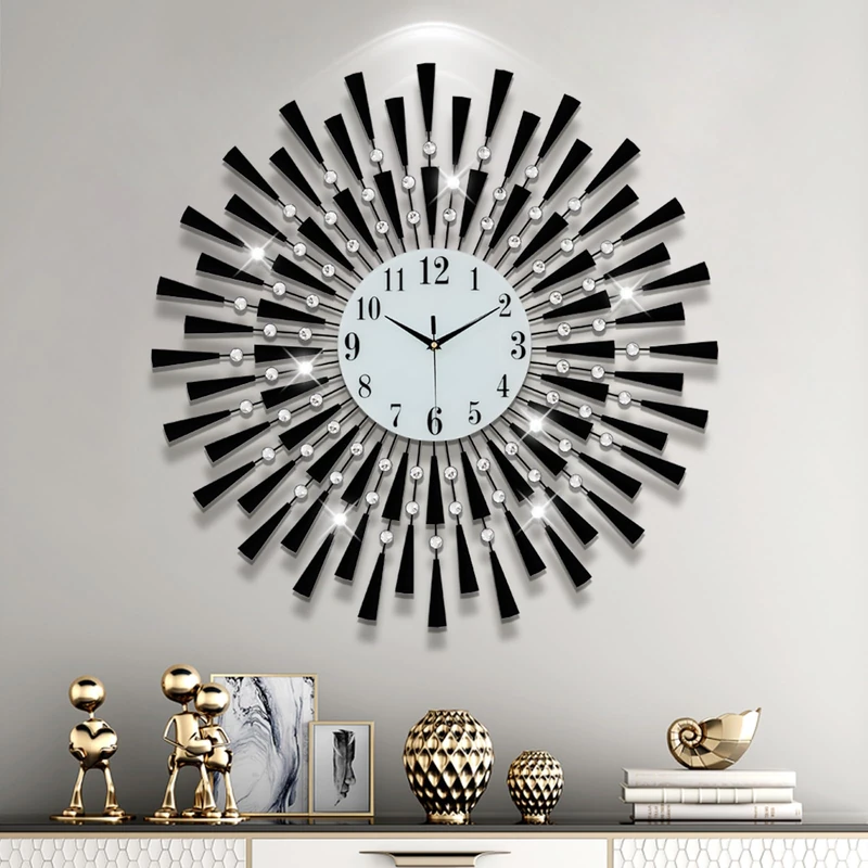 FLEBLE Modern Large Wall Clocks for Living Room Decor Big Silent Wall Clock Battery Operated Non-Ticking for Kitchen Bedroom Home Decoration Black Metal Round Quartz Clock Wall Decor for Office Indoor
