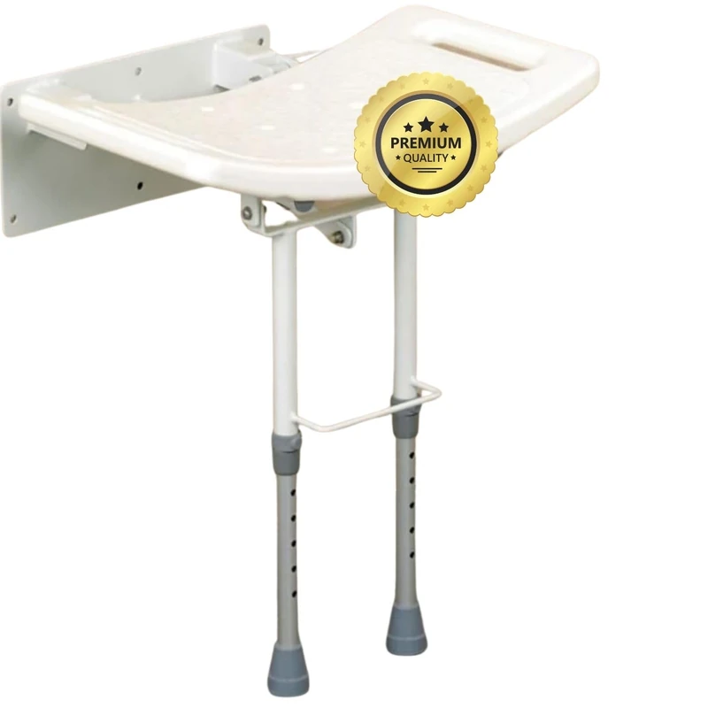 OrtoPrime Folding Shower Seat with Legs - Non-slip Shower Chair Folding Bench - Shower Stool for Elderly Adjustable Height - Sturdy Bathroom Stool