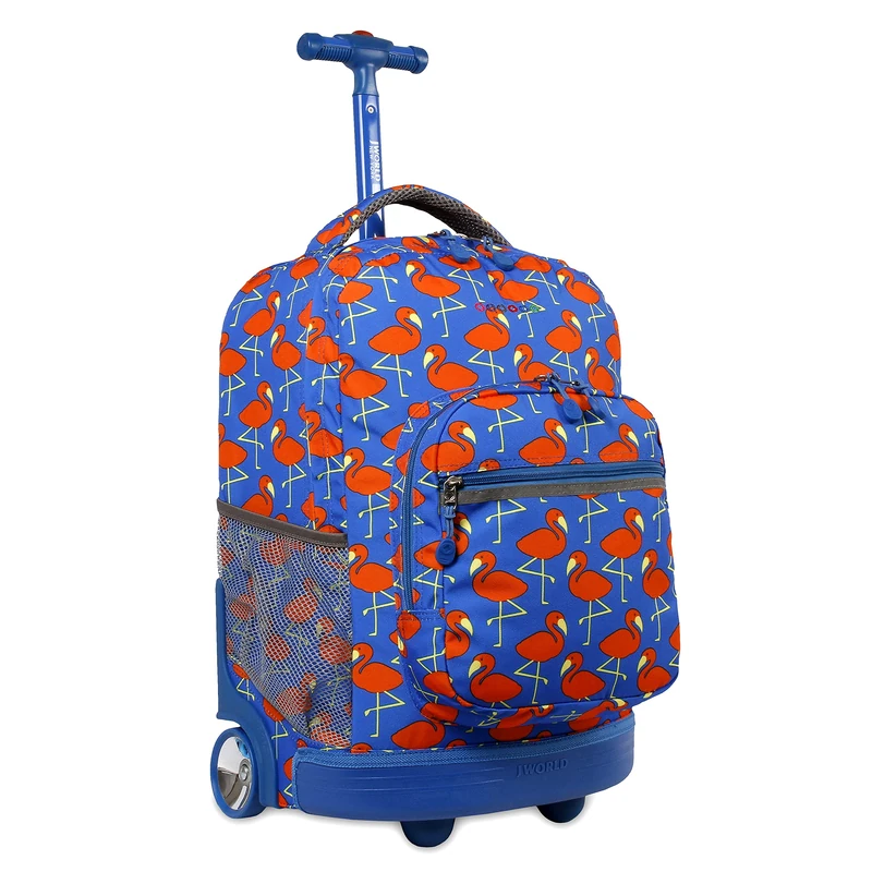 J World New York Sunrise Rolling Backpack. Roller Bag with Wheels, Flamingo, 18", Sunrise Rolling Backpack. Roller Bag With Wheels