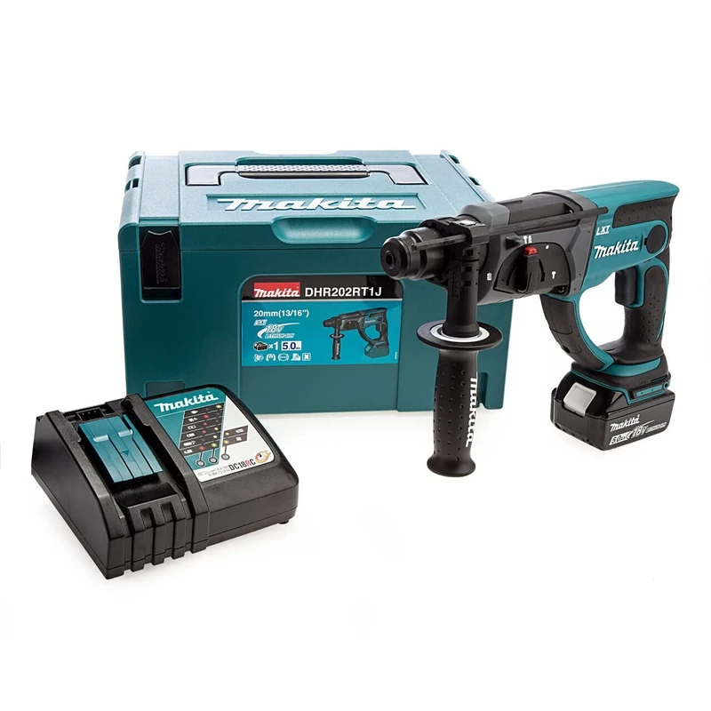 Makita DHR202RT1J 18V Li-ion LXT 20mm Rotary Hammer SDS-Plus Complete with 1 x 5.0 Ah Battery and Charger Supplied in a Makpac Case