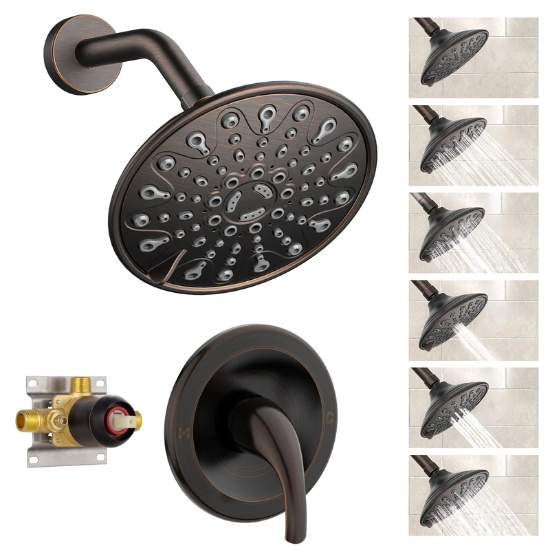 EMBATHER Shower Faucet Set, Bathroom Rainfall Shower System with 6 Inch Showerhead, Single Function Oil Rubbed Bronze Shower Trim Kit with Rough-in Valve