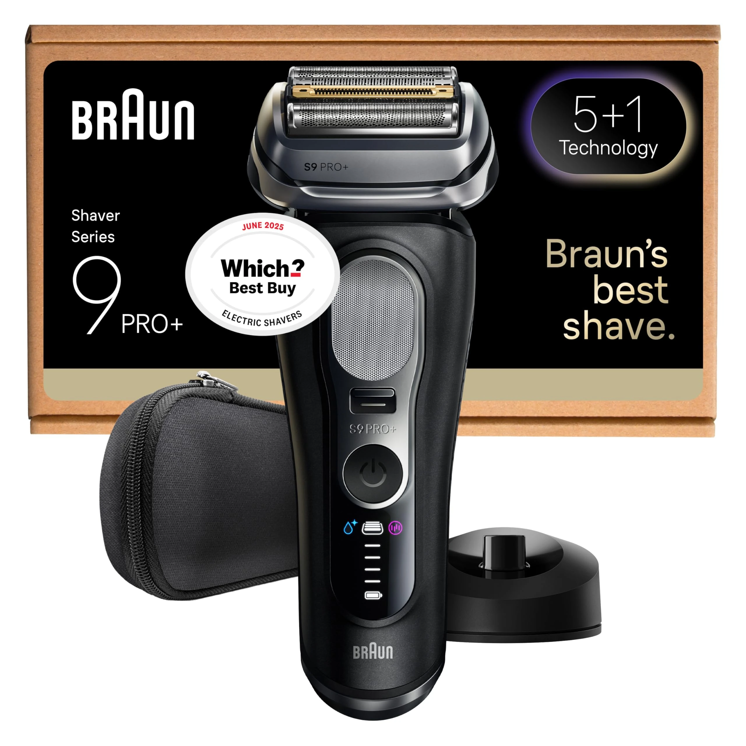 Braun Series 9 PRO+ Electric Shaver, 5 plus 1 Ultra Thin Precision Blades, Pro SensoAdapt, Up to 60 min, Charging Stand, Wet & Dry Foil Razor for Men, 9610SI, Black