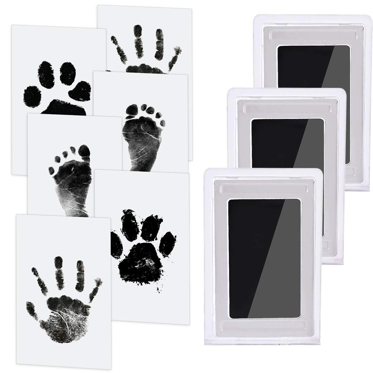 Nabance Baby Handprint and Footprint Kit, 3 Baby Inkless Print Pads, 6 Imprint Cards, Baby Footprint Kit, Safe Non-Toxic for Feet and Hands, Family Keepsake - Black