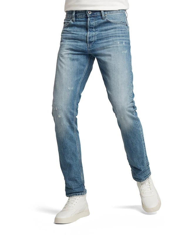 G-Star Men's Triple A Regular Straight Jeans, Blue (sun faded ice fog destroyed D19161-B988-C275), 34W / 34L