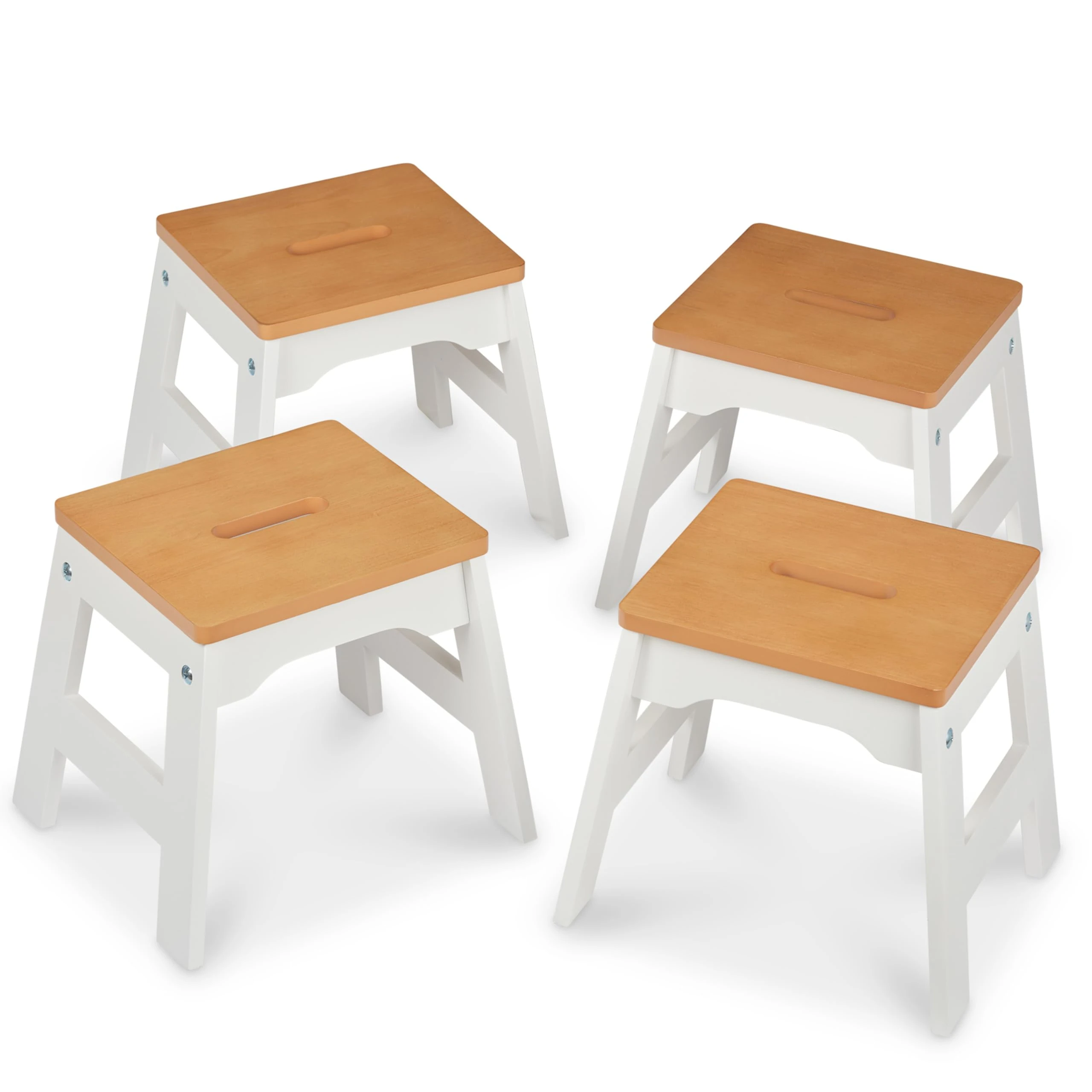 Melissa & Doug Wooden Stools - Set of 4 Stackable, 11-Inch-Tall - Natural/White
