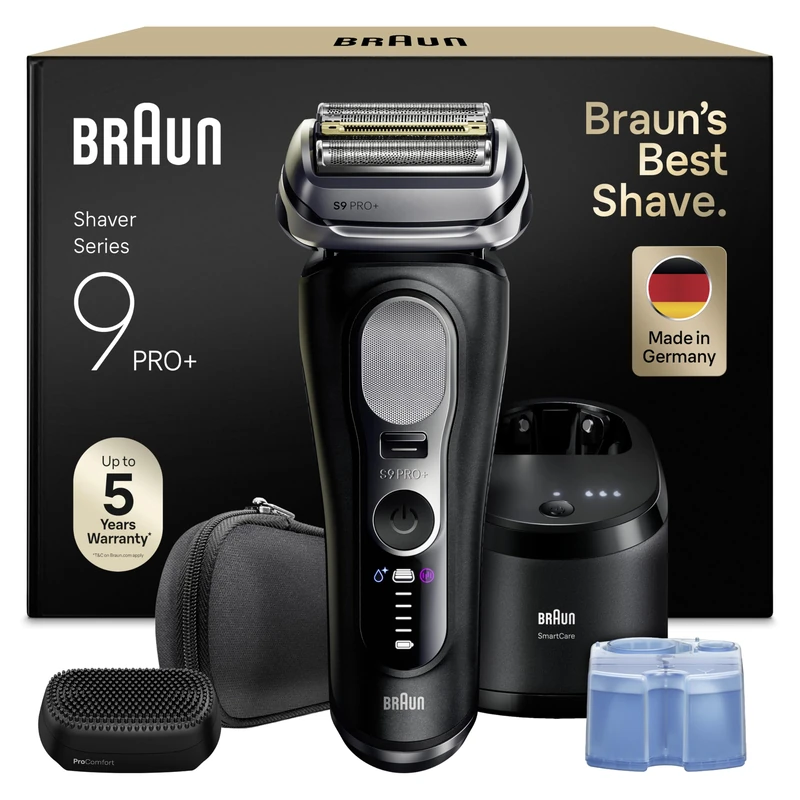 Braun Series 9 PRO+ Electric Shaver, 5+1 Ultra Thin Precision Blades, Pro SensoAdapt, Up to 60 min, ProComfort Head, 6in1 SmartCare Center, Wet & Dry Razor for Men, 9690CCE, Black