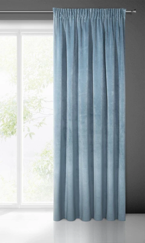 Eurofirany VILLA Soft Plain Opaque Velvet Curtain with Rufflette Tape For Rail - 1 Unit, Fluffy Panel Drape Classic Glamour Elegant Living Room, Bedroom, 290 g/m2, W55 x L106, Blue