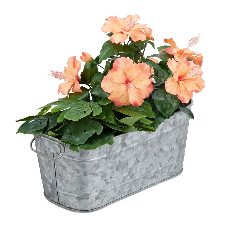 Relaxdays Flower Planter, for Garden, Balcony & Indoors, for Planting, Vintage Look, Metal, HxWxD: 16x38x19 cm, Zinc