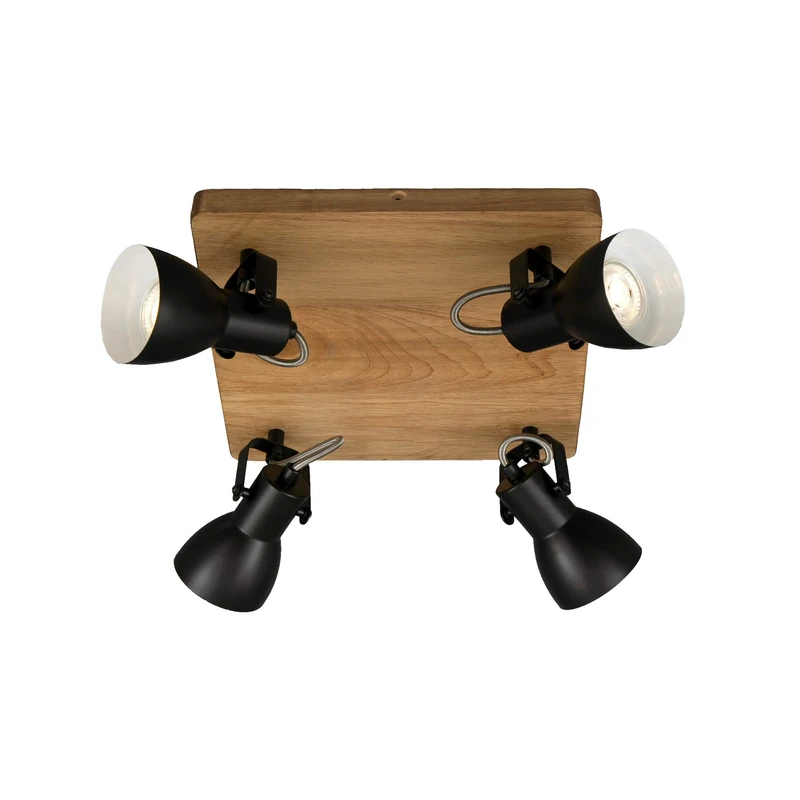 BRILONER Leuchten, Retro spot, Vintage Ceiling luminaire, rotatable and pivotable Spotlight, 4X GU10, max. 35 Watt, Wood/Metal, Black-and-White, 280x280x135mm (LxWxH) 2902-045