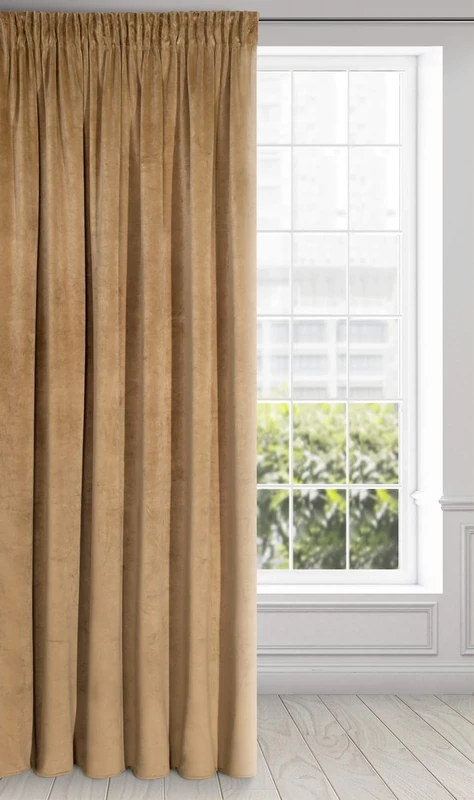Eurofirany Soft Plain Opaque Velvet Curtain with Rufflette Tape For Rail - 1 Unit, Thick Fluffy Panel Drape Classic Glamour Elegant Living Room Bedroom, W55'' x L106'', 140x270 cm, Honey Yellow