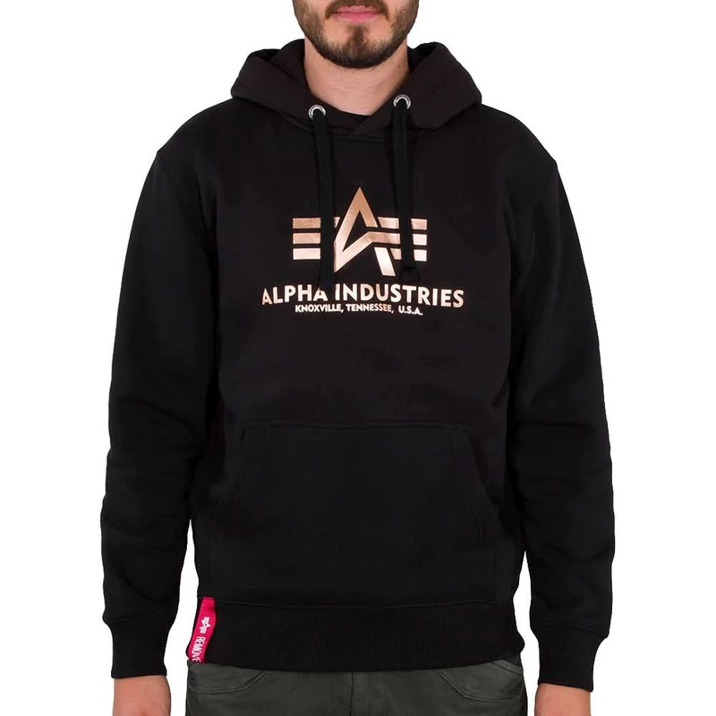 ALPHA INDUSTRIES Men's Basic Hoody Foil Print Sports, Black/Gold, L