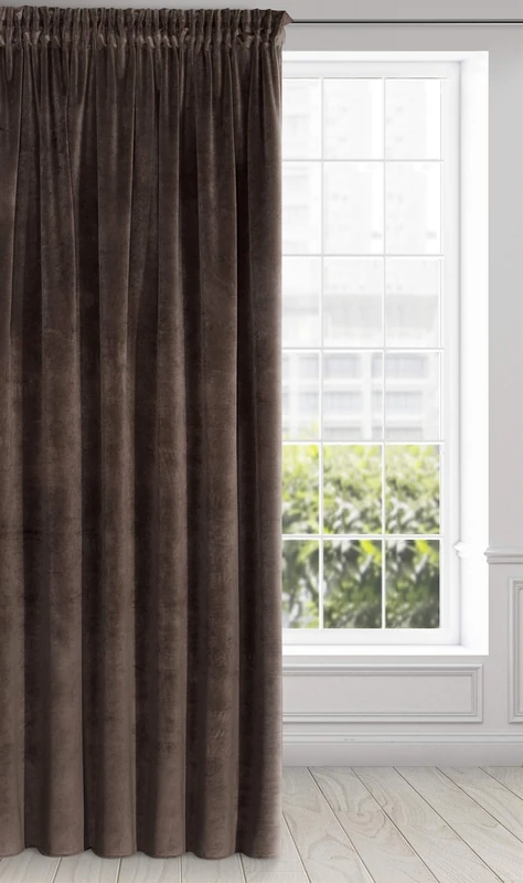 Eurofirany Soft Plain Opaque Velvet Curtain with Rufflette Tape For Rail - 1 Unit, Thick Fluffy Panel Drape Classic Glamour Elegant Living Room Bedroom, W55'' x L106'', 140x270 cm, Brown