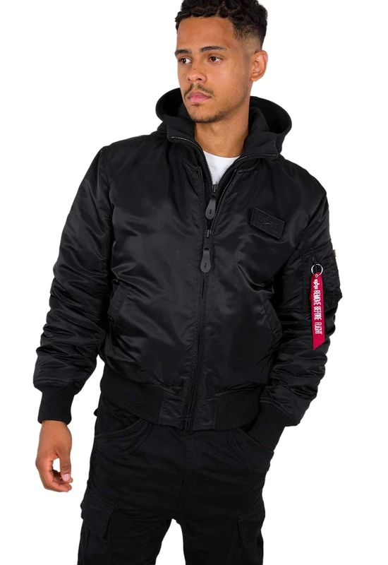 Alpha Industries MA-1 ZH Back Print Bomber Jacket for Men Black/White