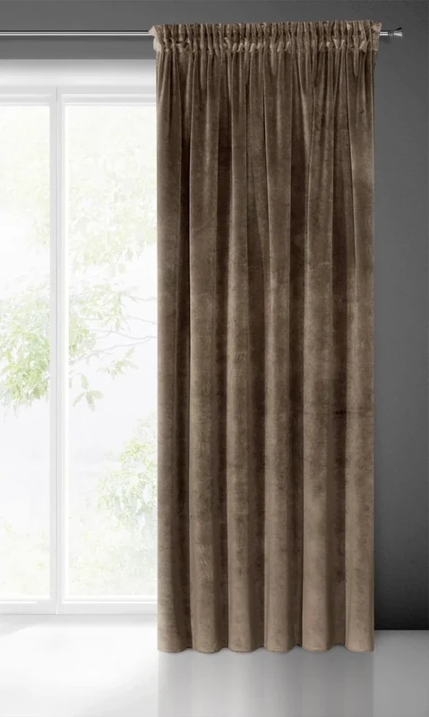 Eurofirany VILLA Soft Plain Opaque Velvet Curtain with Rufflette Tape For Rail - 1 Unit, Fluffy Panel Drape Classic Glamour Elegant Living Room, Bedroom, 290 g/m2, W55 x L106, Brown