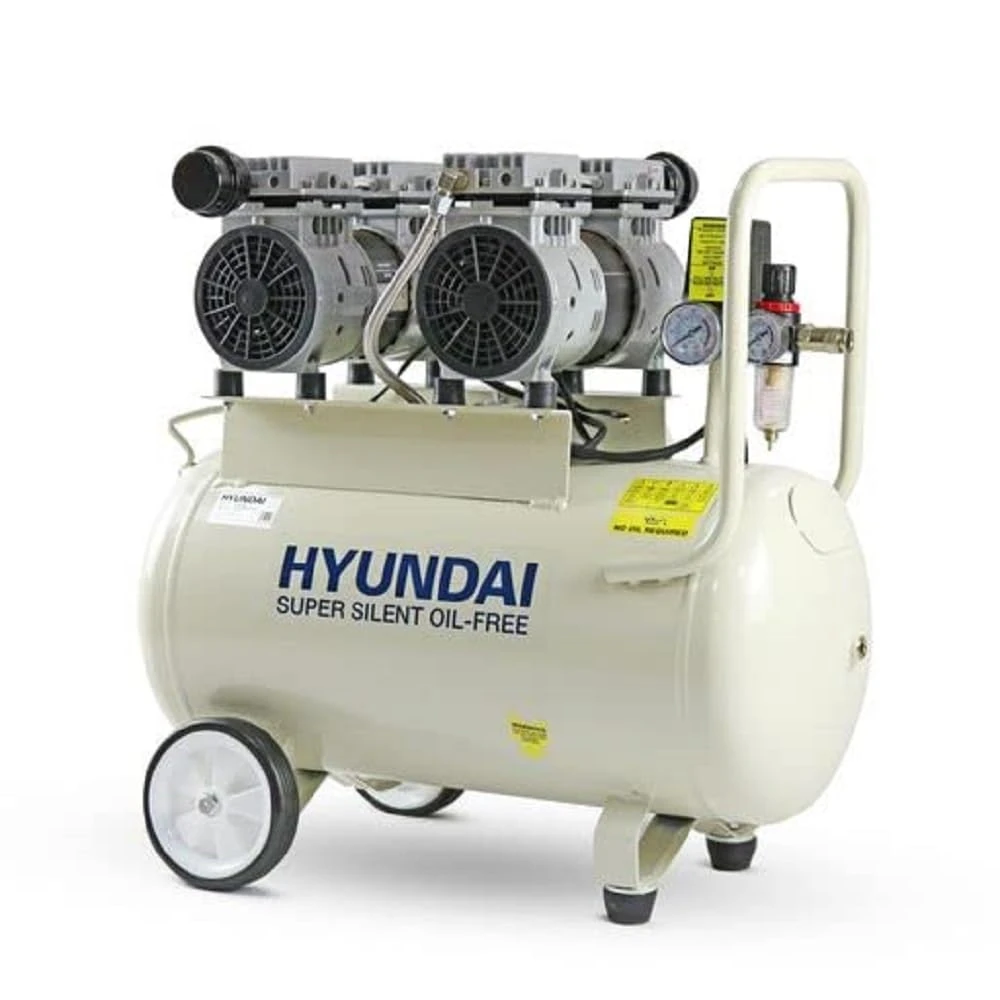 Hyundai 50 Litre Portable Air Compressor, 11CFM/118psi, Oil Free, Low Noise, Electric 2hp 230v Direct Drive, Lightweight, 11CFM/ 300 litres per Minute