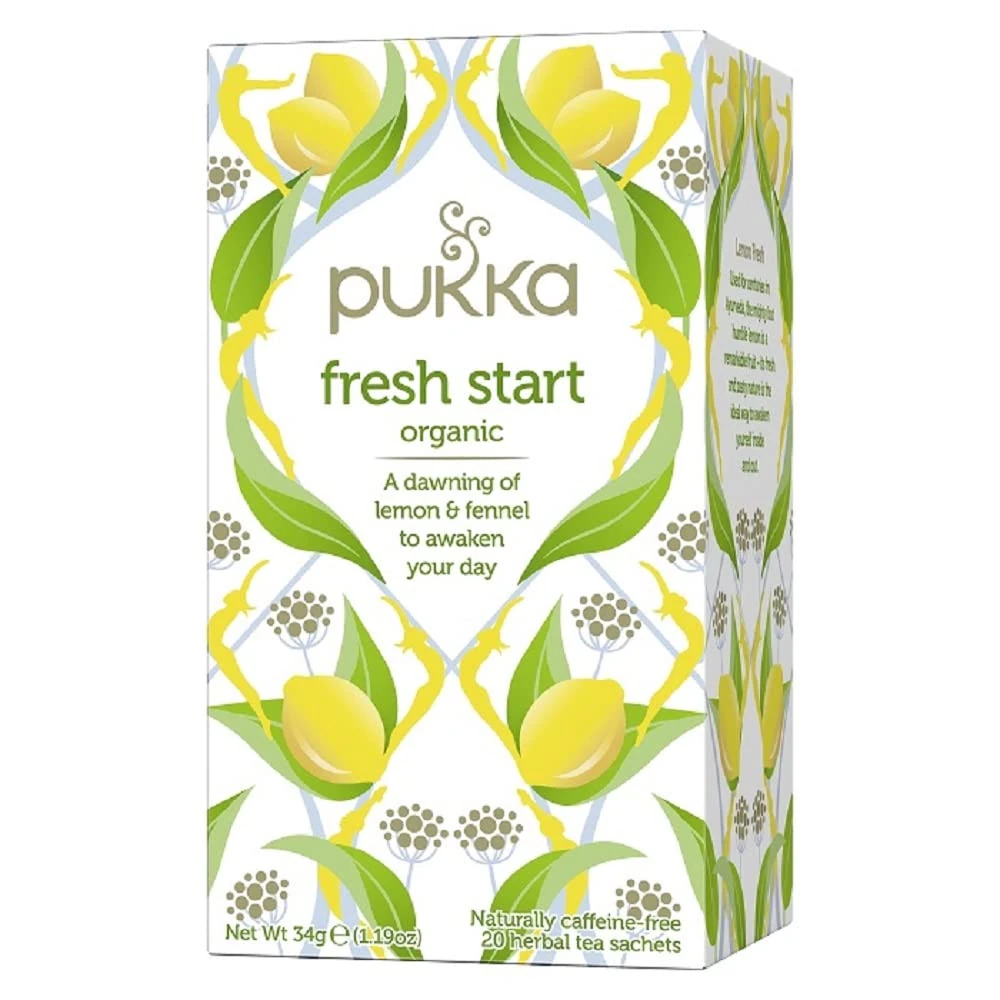 Pukka Herbs | Fresh Start Organic Herbal Tea Box | Lemongrass, Lemon, And Fennel, Fruit Tea | Perfect For An Inner Glow | Caffeine Free | 20 Plant Based Biodegradable Tea Bags