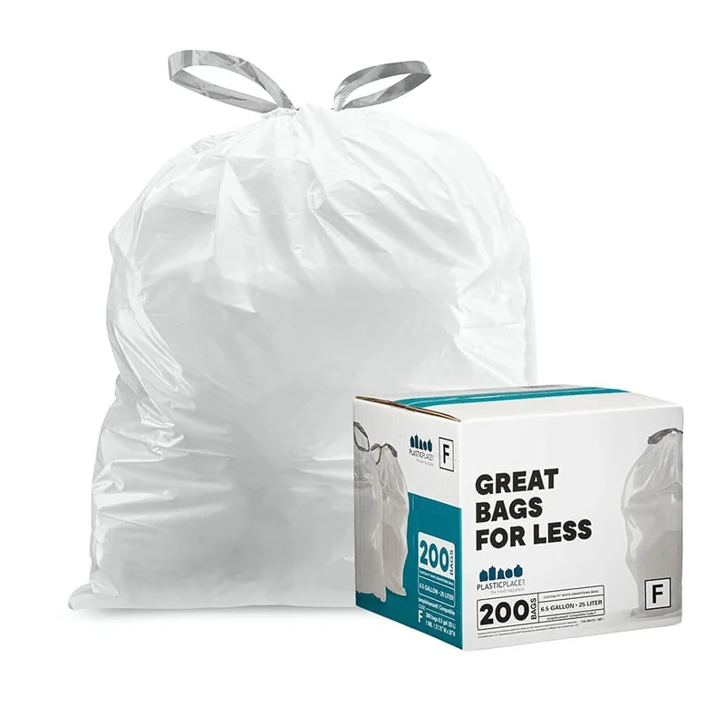 Plasticplace Custom Fit Trash Bags simplehuman Code F Compatible (200 Count) White Drawstring Garbage Liners 6.5 Gallon