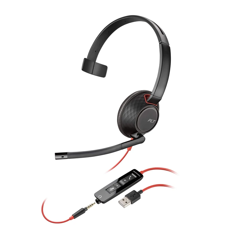 Plantronics - Blackwire C5210 - Wired, Single Ear (Monaural) Headset with Boom Mic - Computer Headset - USB-A, 3.5 mm to connect to your PC, Mac, Tablet, or Cell Phone