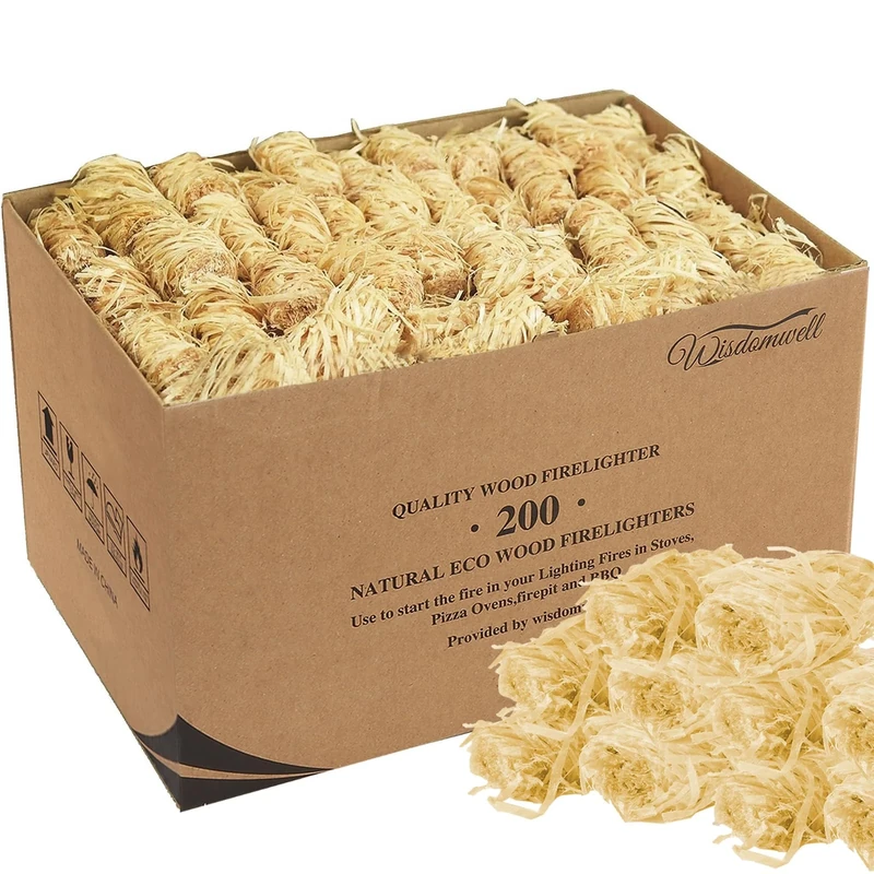 WISDOMWELL Fire Starters - Wood Firelighters 200pcs in The Box, BBQ's,Firewood,Pizza Ovens & Smokers, Safe Charcoal Starter for Lighting A Charcoal Barbecue and Firewood(200pc)