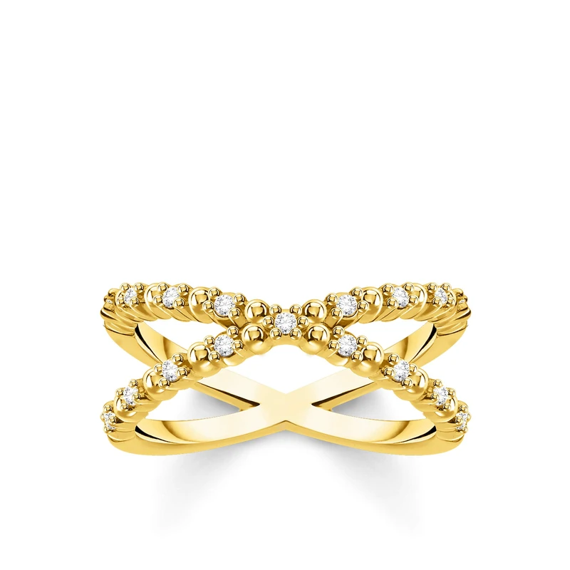 Thomas Sabo ring balls with white stones gold plated silver TR2318-414-14-56