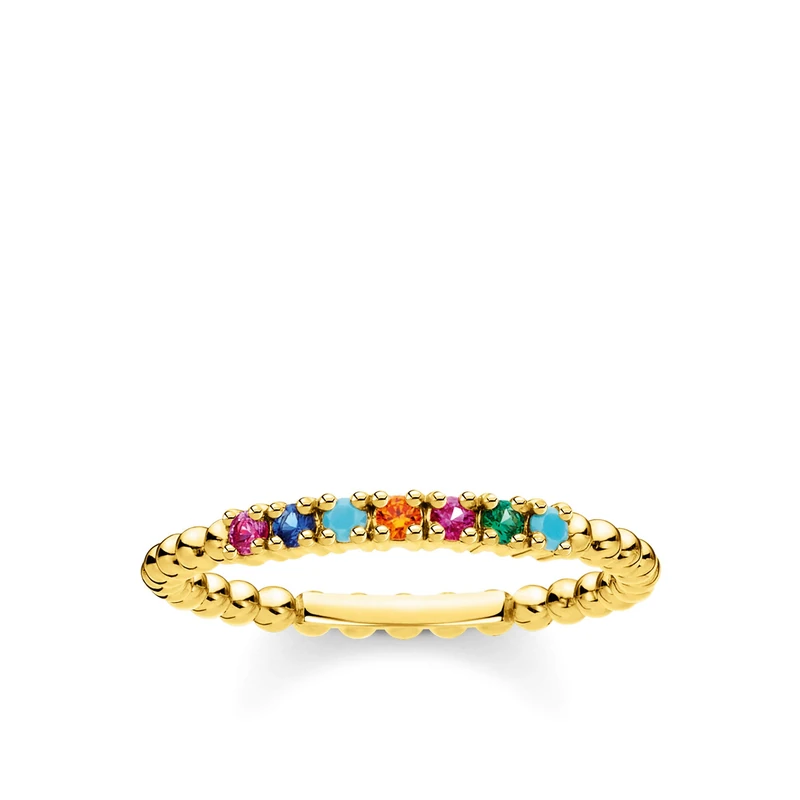 Thomas Sabo Ring dots colourful Stones gold 925 Sterling Silver, 18k Yellow Gold Plating